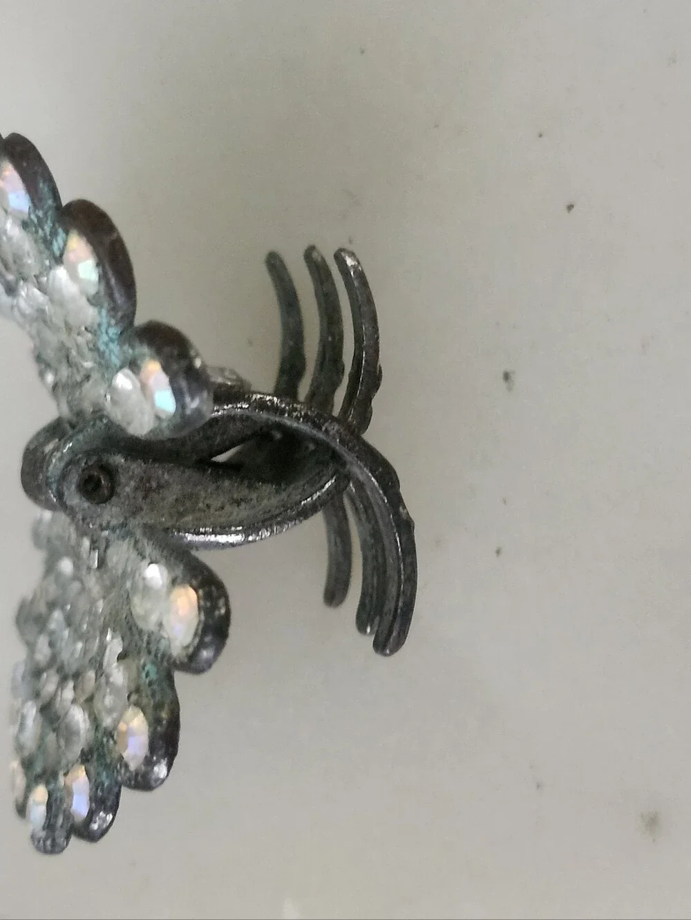 Vtg Cystal Embellished Floral Hair Clip - Silver Tone